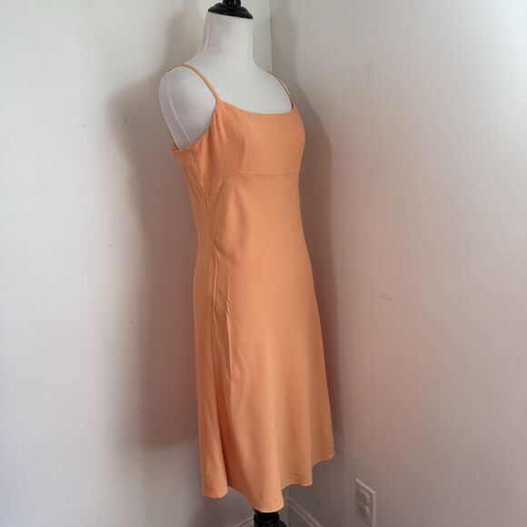 Aritzia Sunday Best Quaint Midi Dress M Sunny Apricot Linen Coquette Sheath - Picture 9 of 10